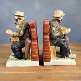 Emmett Kelly Jr. Hobo Clown Ceramic Book Ends Holders Exclusively from Flambro