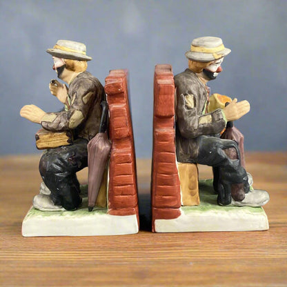 Emmett Kelly Jr. Hobo Clown Ceramic Book Ends Holders Exclusively from Flambro