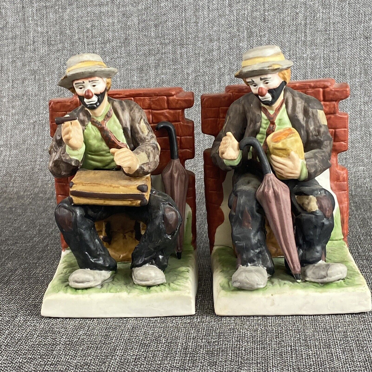 Emmett Kelly Jr. Hobo Clown Ceramic Book Ends Holders Exclusively from Flambro