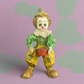 Vintage Colorful Paper Mache Clown  Playing Drums Mexico 14" tall