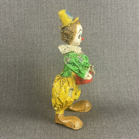 Vintage Colorful Paper Mache Clown  Playing Drums Mexico 14" tall