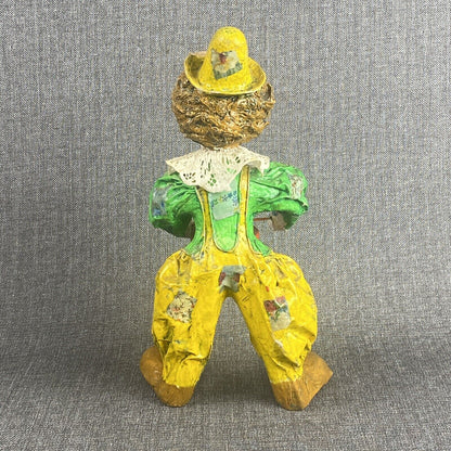 Vintage Colorful Paper Mache Clown  Playing Drums Mexico 14" tall