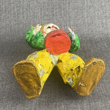 Vintage Colorful Paper Mache Clown  Playing Drums Mexico 14" tall