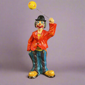 Vintage Colorful Mexico Paper Mache Clown with a Balloon 16 inches tall