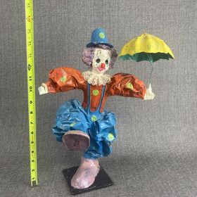 Vintage Colorful SIGNED Dancing in the Rain Mexico Paper Mache Clown 15" tall