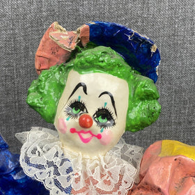 Vintage Colorful Paper Mache Clown with Balloons 13" tall