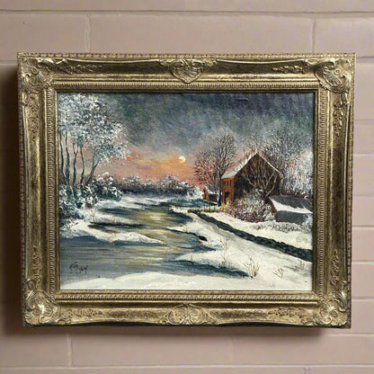 Rita Smith Original Oil Painting Winter Scene Framed 17" x 14"