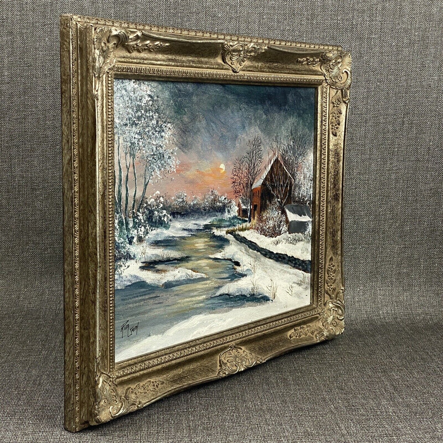 Rita Smith Original Oil Painting Winter Scene Framed 17" x 14"