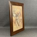 The Silent Buck K Maroon Deer Litho 1978 Wood Framed Wall 24.5x30 3/8”