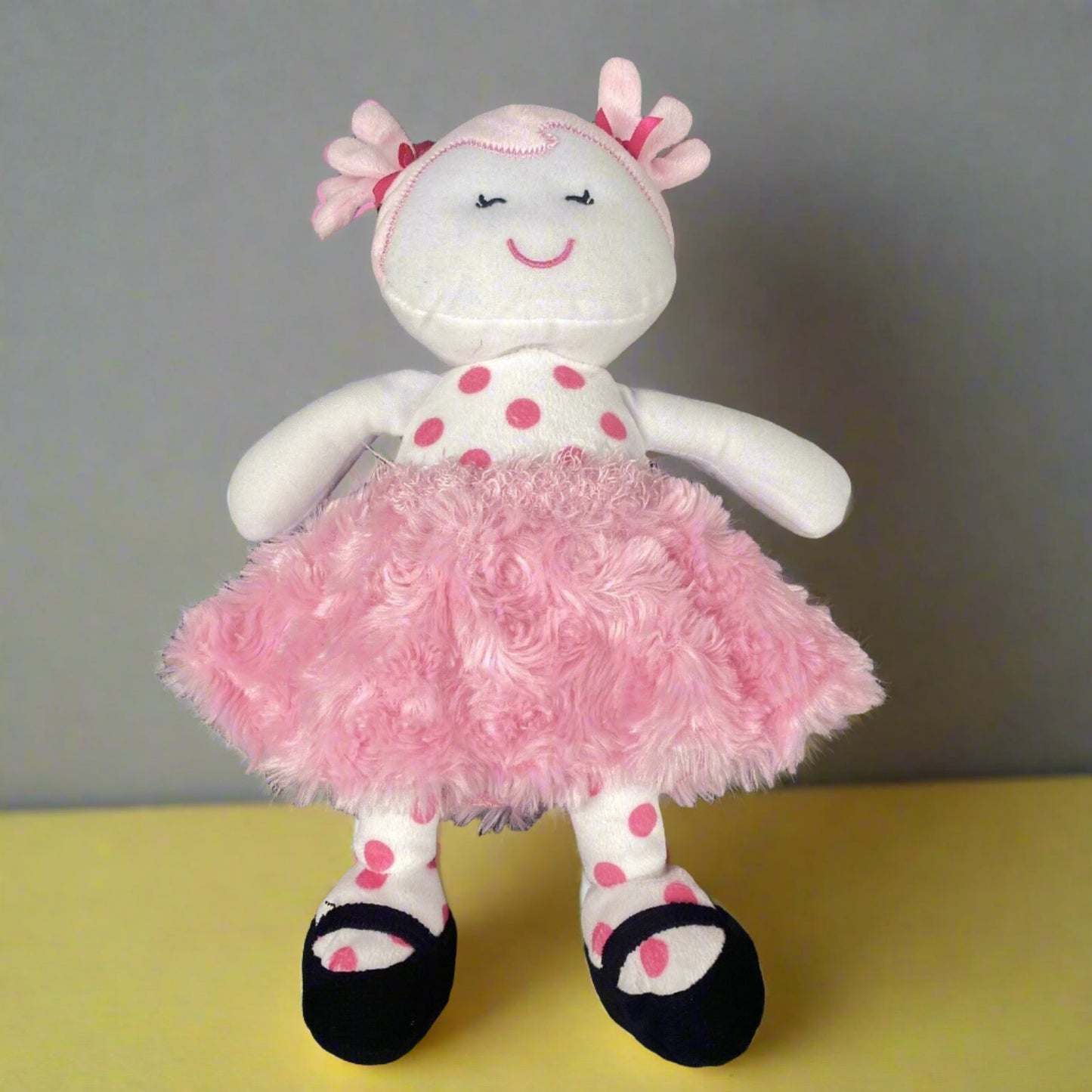 Baby Starters Plush Pink Polka Dot Baby Girl Doll Swirl Rosette Skirt Lovey 11"