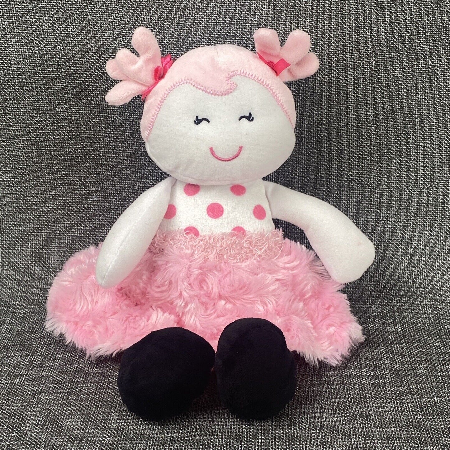 Baby Starters Plush Pink Polka Dot Baby Girl Doll Swirl Rosette Skirt Lovey 11"