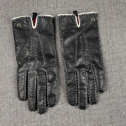 Etienne Aigner Black Leather Gloves Women’s Size M Lining Acrylic