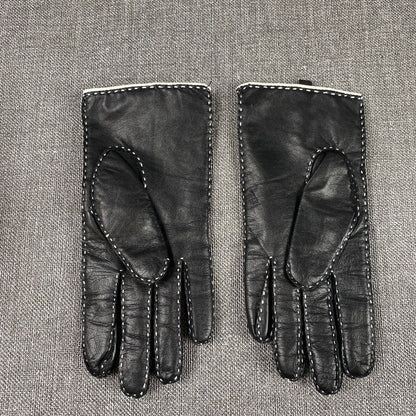 Etienne Aigner Black Leather Gloves Women’s Size M Lining Acrylic