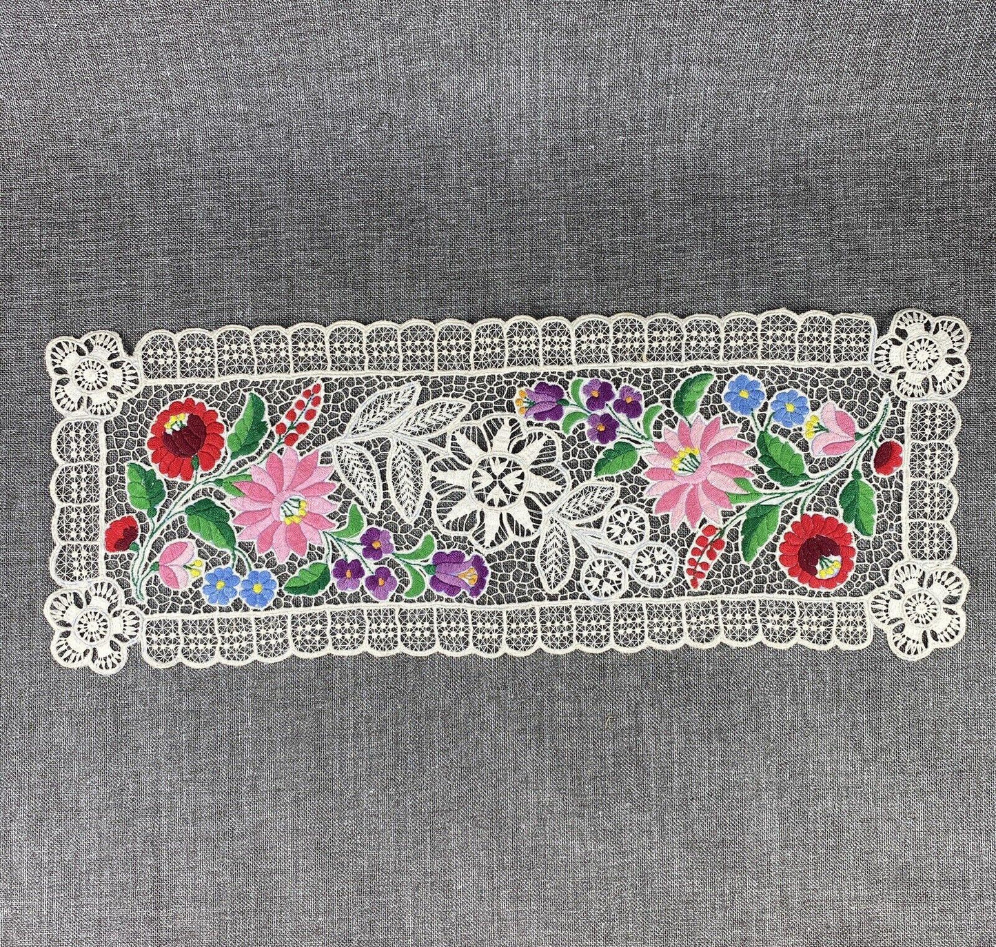 Embroidery Flower Table Runner Dresser Scarf 24" Long x 9" Wide