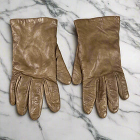 Vintage Womens Soft Brown Leather Cashmere Lined Driving Gloves 7 Retro