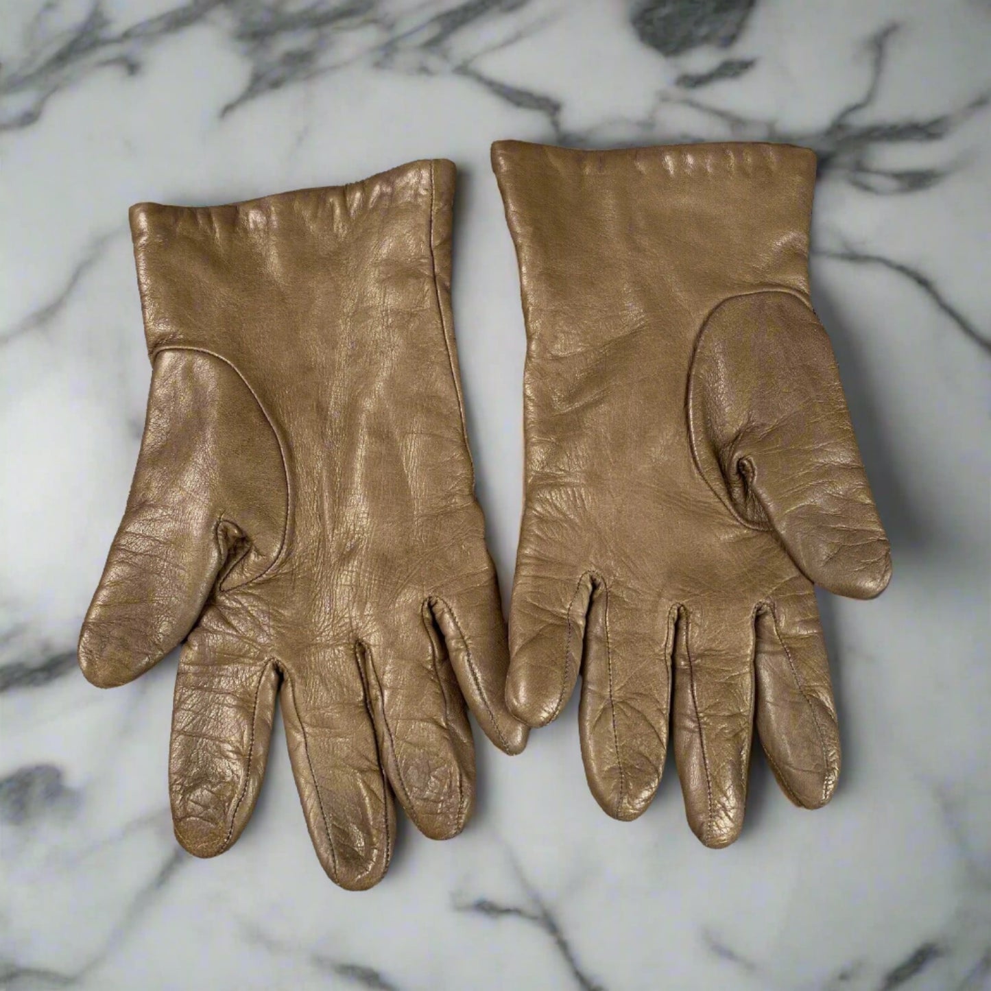 Vintage Womens Soft Brown Leather Cashmere Lined Driving Gloves 7 Retro