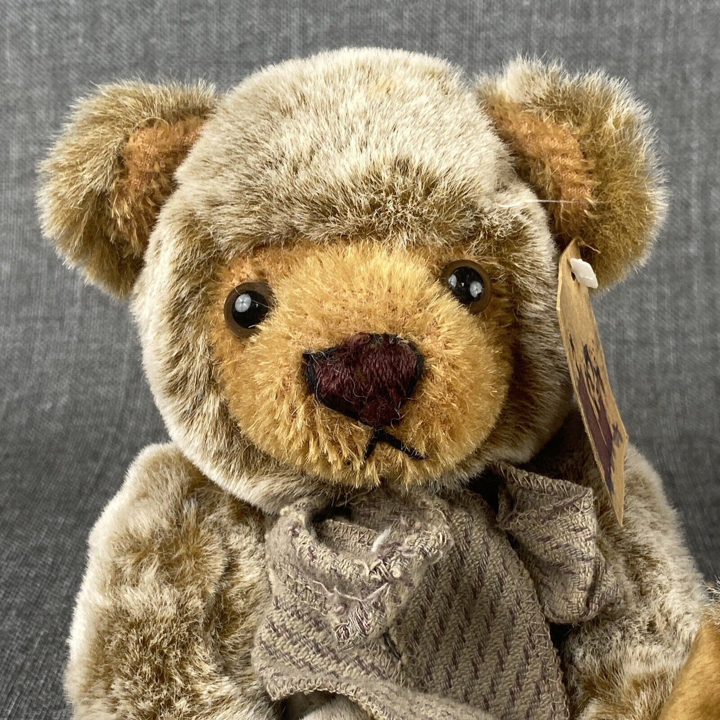 RICH Mohair Bear Plush with Original Tag and Brown Bow sitting 8"