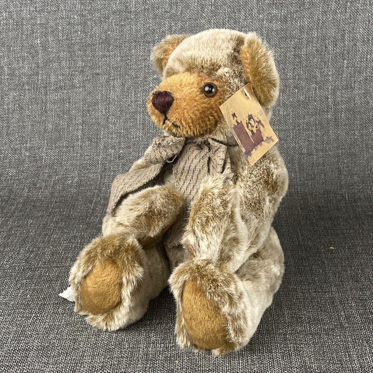 RICH Mohair Bear Plush with Original Tag and Brown Bow sitting 8"