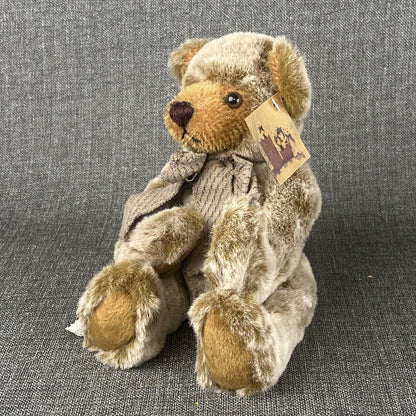 RICH Mohair Bear Plush with Original Tag and Brown Bow sitting 8"