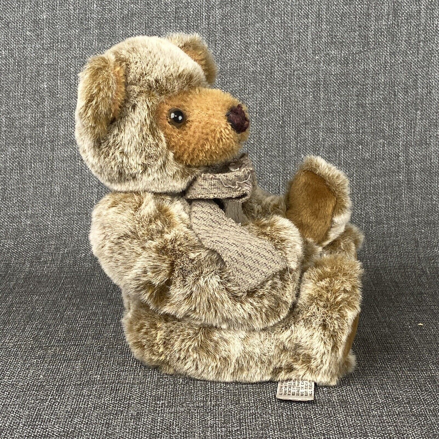 RICH Mohair Bear Plush with Original Tag and Brown Bow sitting 8"