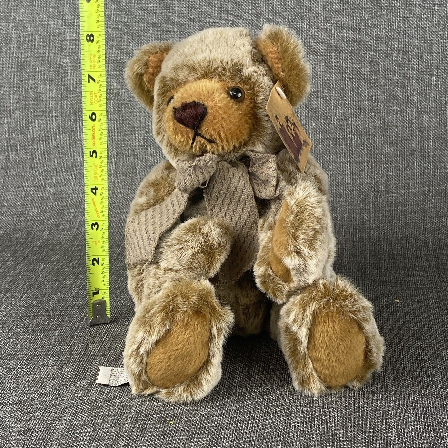 RICH Mohair Bear Plush with Original Tag and Brown Bow sitting 8"