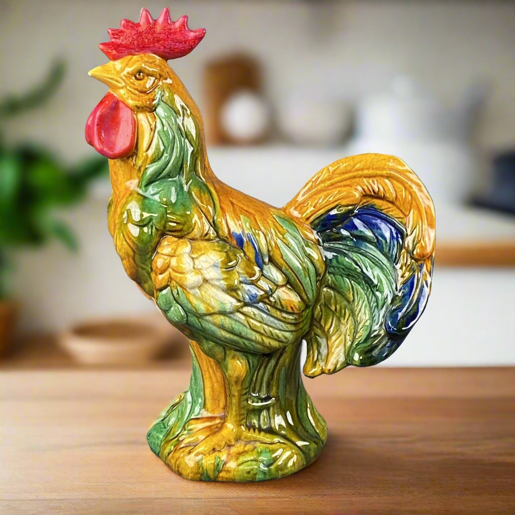 Large Ceramic Rooster Figurine Farmhouse Decor Statue 14.5” X 11”