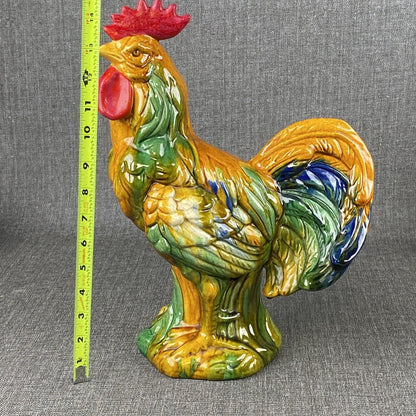 Large Ceramic Rooster Figurine Farmhouse Decor Statue 14.5” X 11”