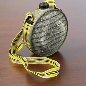 Vintage Wool and Metal Canteen Grey with Yellow shoulder strap