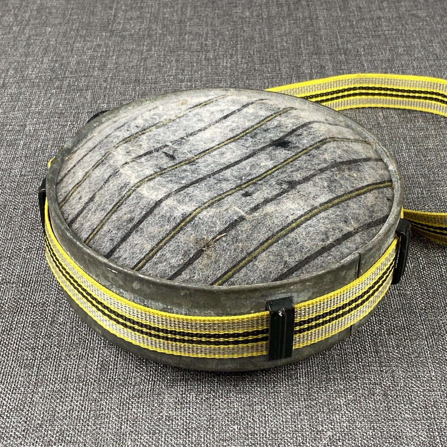 Vintage Wool and Metal Canteen Grey with Yellow shoulder strap