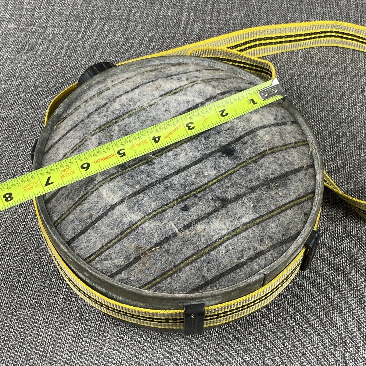 Vintage Wool and Metal Canteen Grey with Yellow shoulder strap