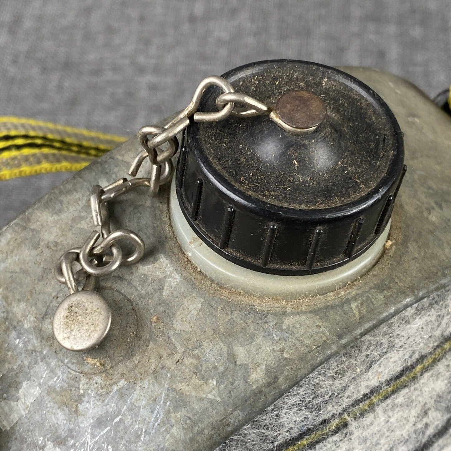 Vintage Wool and Metal Canteen Grey with Yellow shoulder strap