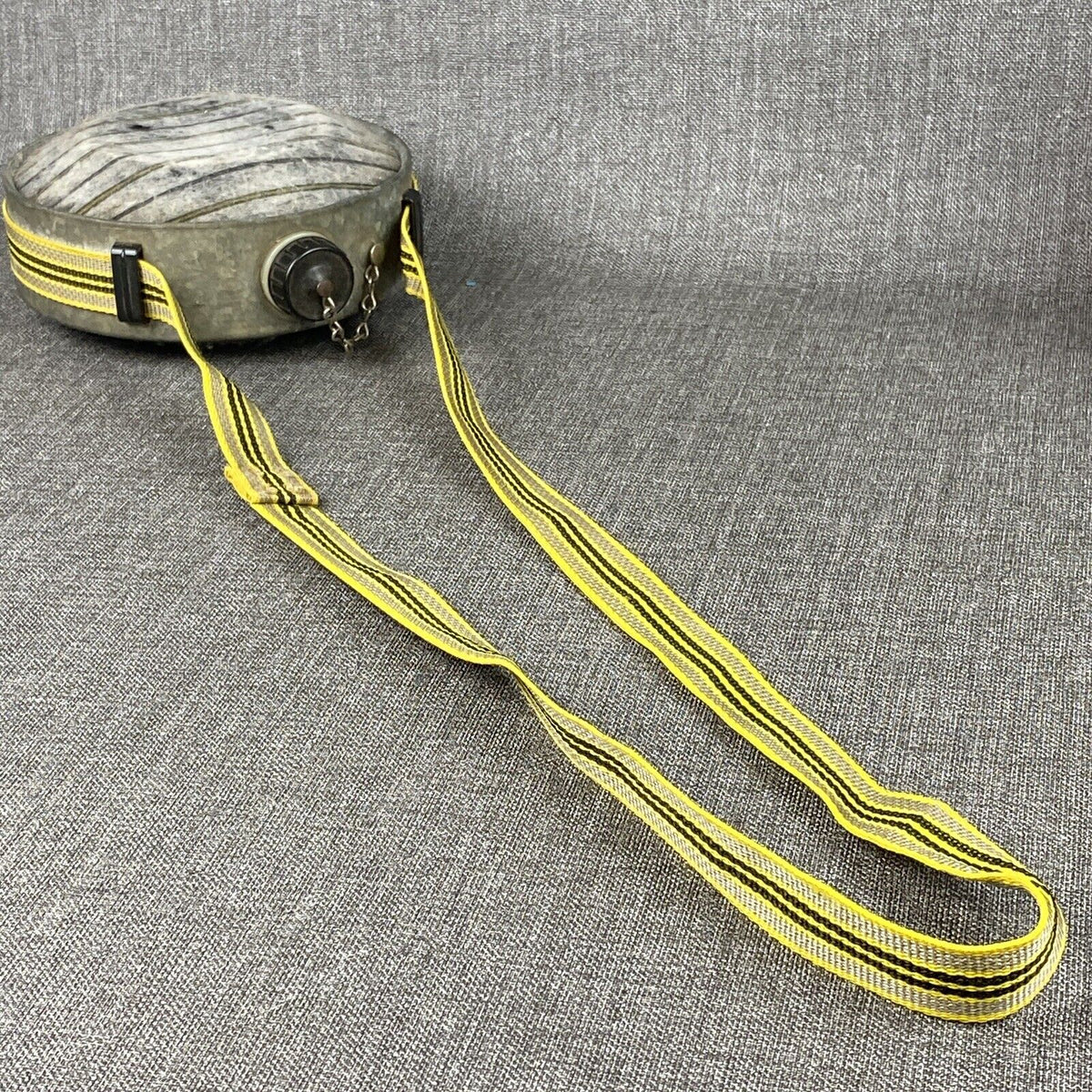 Vintage Wool and Metal Canteen Grey with Yellow shoulder strap