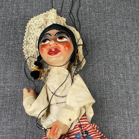 Vintage Mexican Marionette Folk Art String Puppets Lot of 2 Man and Woman 14"