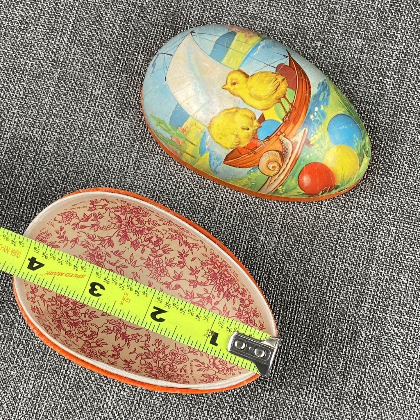 Easter Paper Mache  Egg Candy Container 4"  made in West Germany