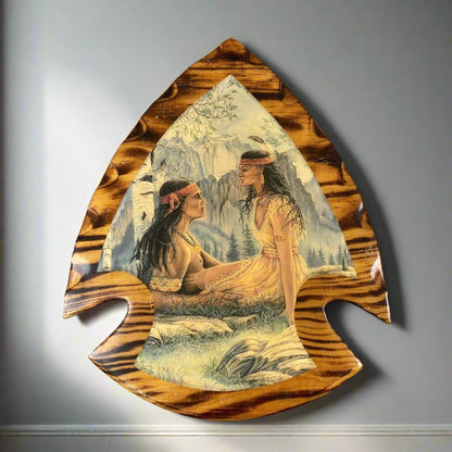 Indian Couple Wooden Resin Arrow Head Plaque Vintage