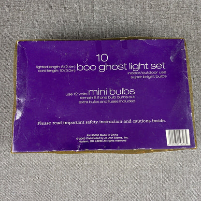 Halloween 10 Boo Ghost Blinking Indoor String Light Blow Mold Set Vintage KMART