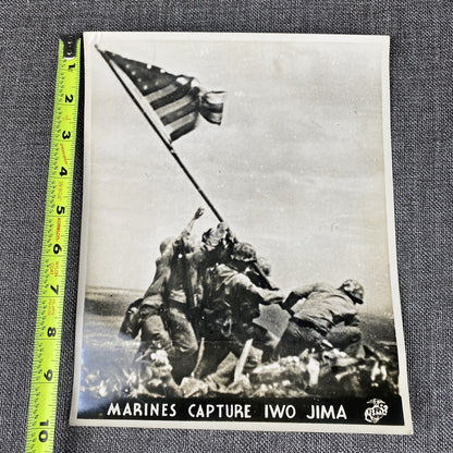 Official U. S. Marine Corps Photo Marines Raising the Flag WWII 1945