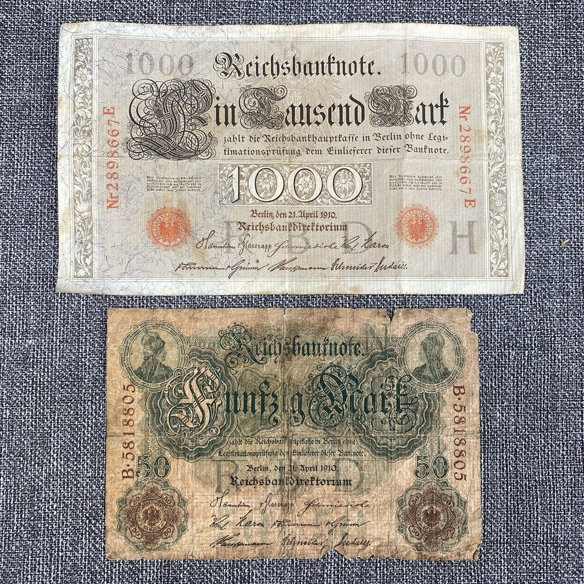 Antique German Bank Notes from 1910