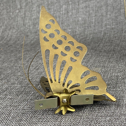 Set Of 3 Brass Butterflies w/ Antennas Figure Free Stand or Wall Hang Boho