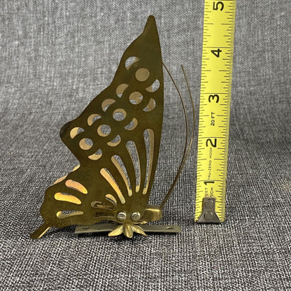 Set Of 3 Brass Butterflies w/ Antennas Figure Free Stand or Wall Hang Boho