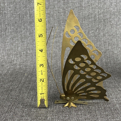 Set Of 3 Brass Butterflies w/ Antennas Figure Free Stand or Wall Hang Boho