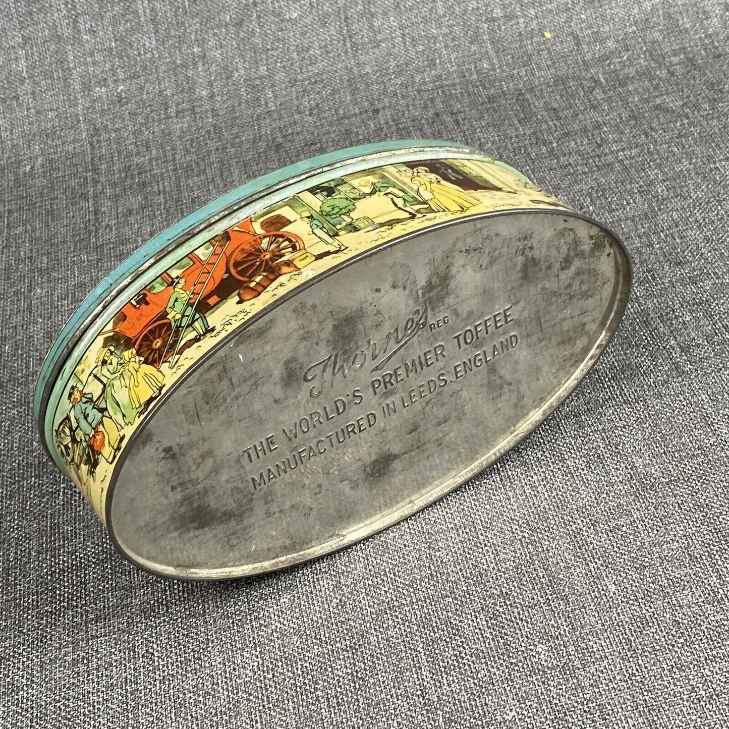 Vintage Candy Oval Tin Can THORNE'S Toffee made in England 8"x4"x2.5"