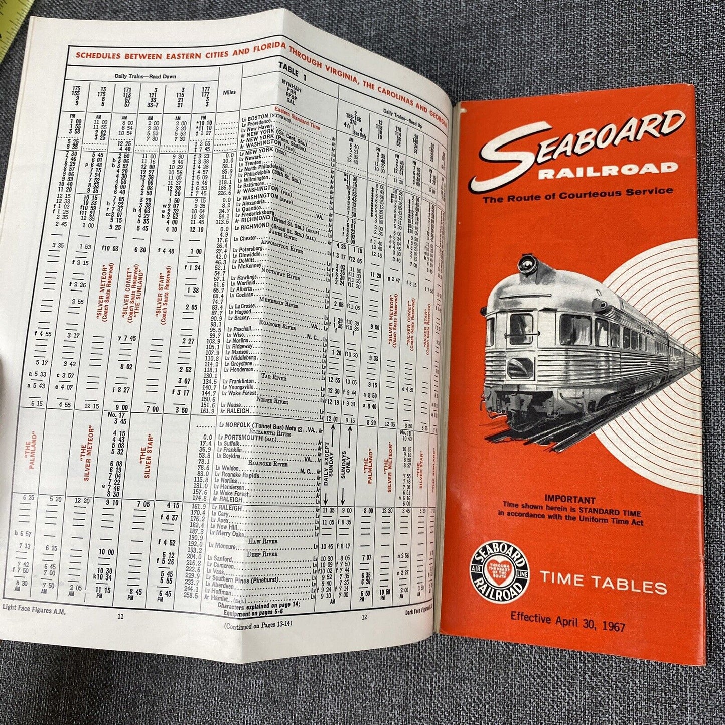 Seaboard Railroad Time Tables April 30, 1967