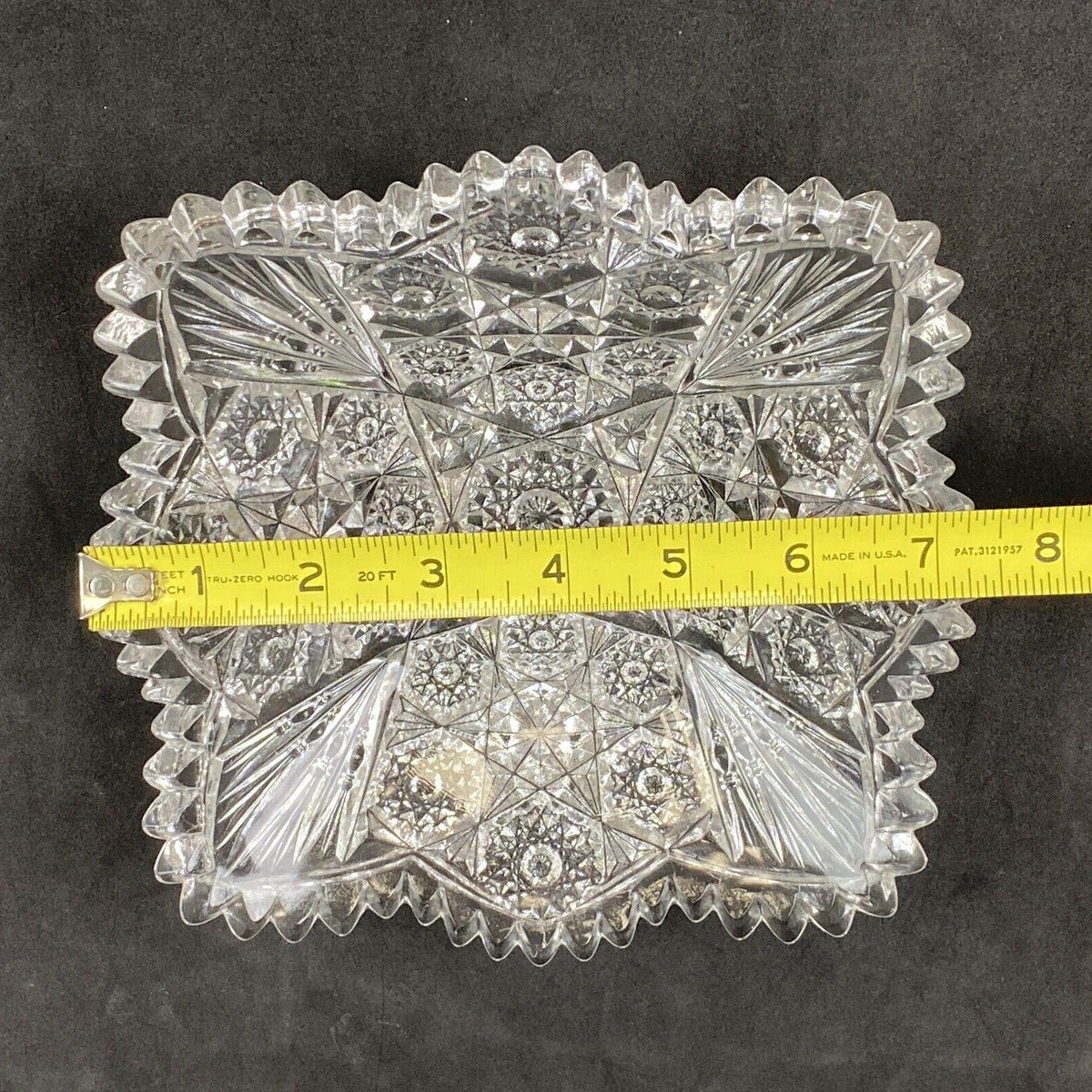 Vintage Imperial Glass Lead Crystal Square Serving Dish Bowl Saw Tooth Edge 50's