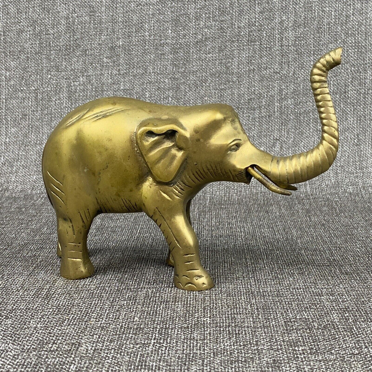 Vintage Solid Brass Elephant Statue Figurine 7"x5"