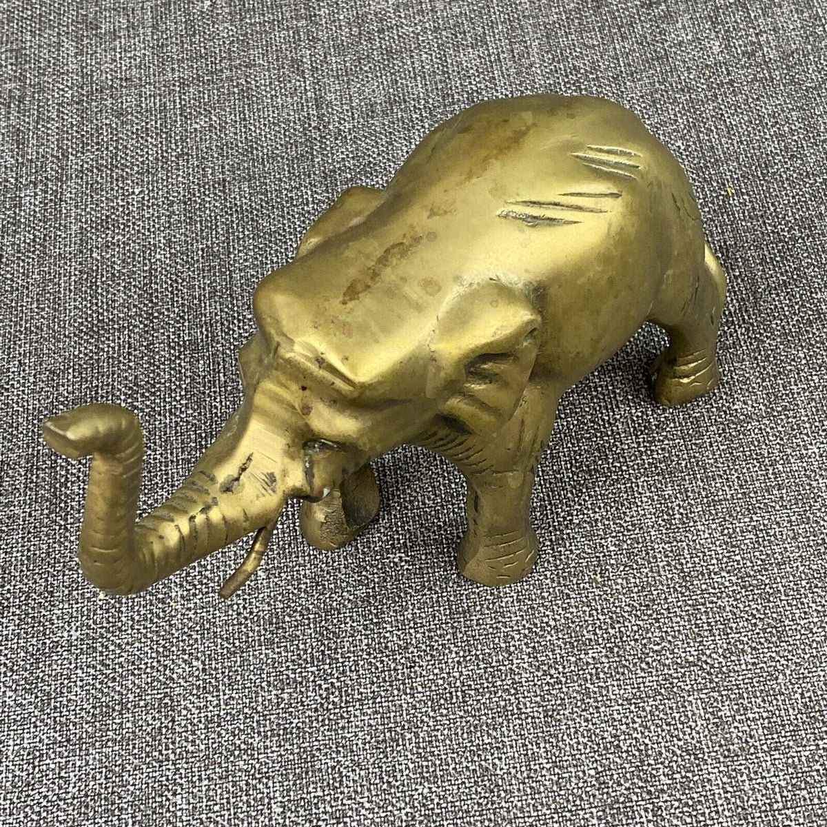 Vintage Solid Brass Elephant Statue Figurine 7"x5"