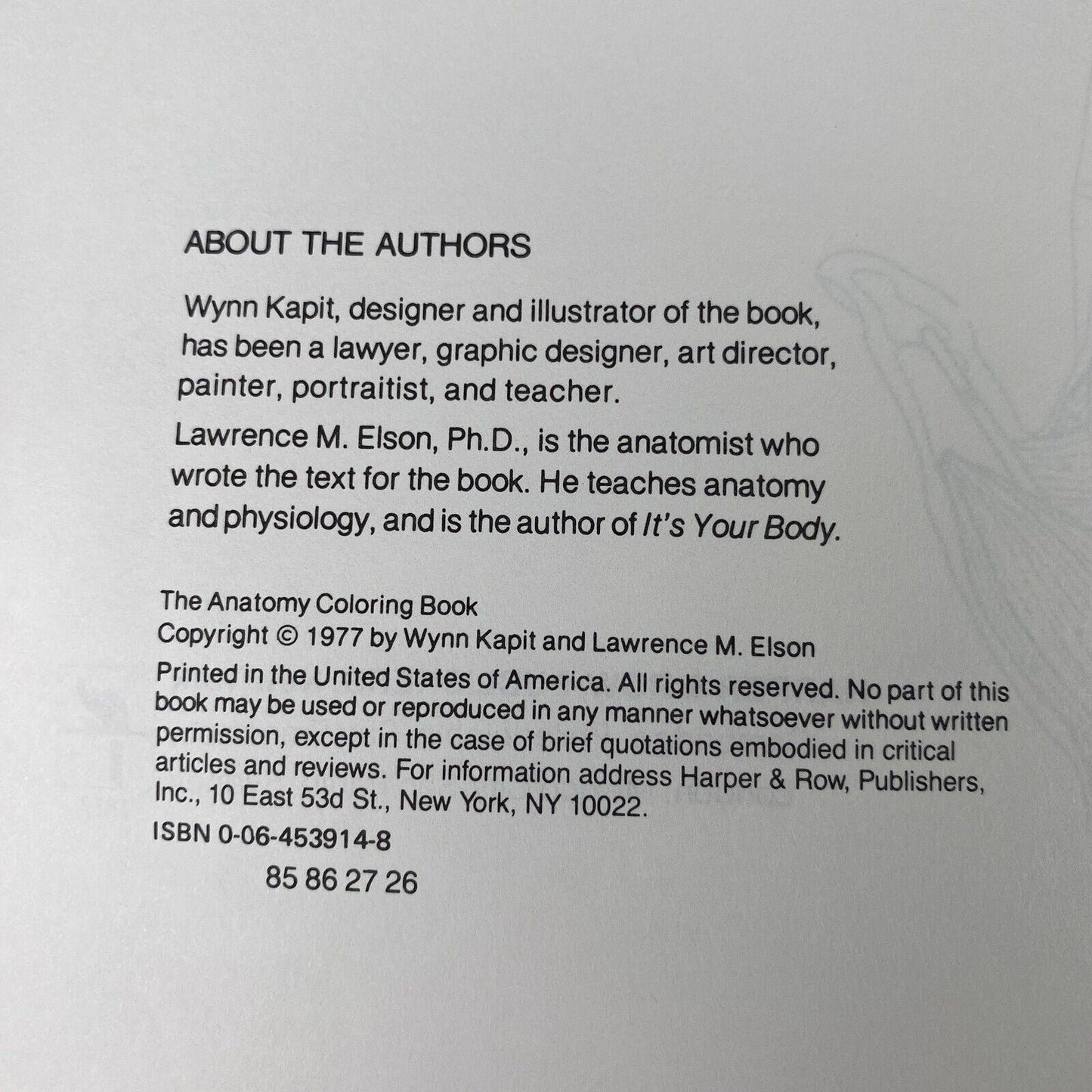 The Anatomy : Coloring Book by Lawrence M. Elson and Wynn Kapit 1997