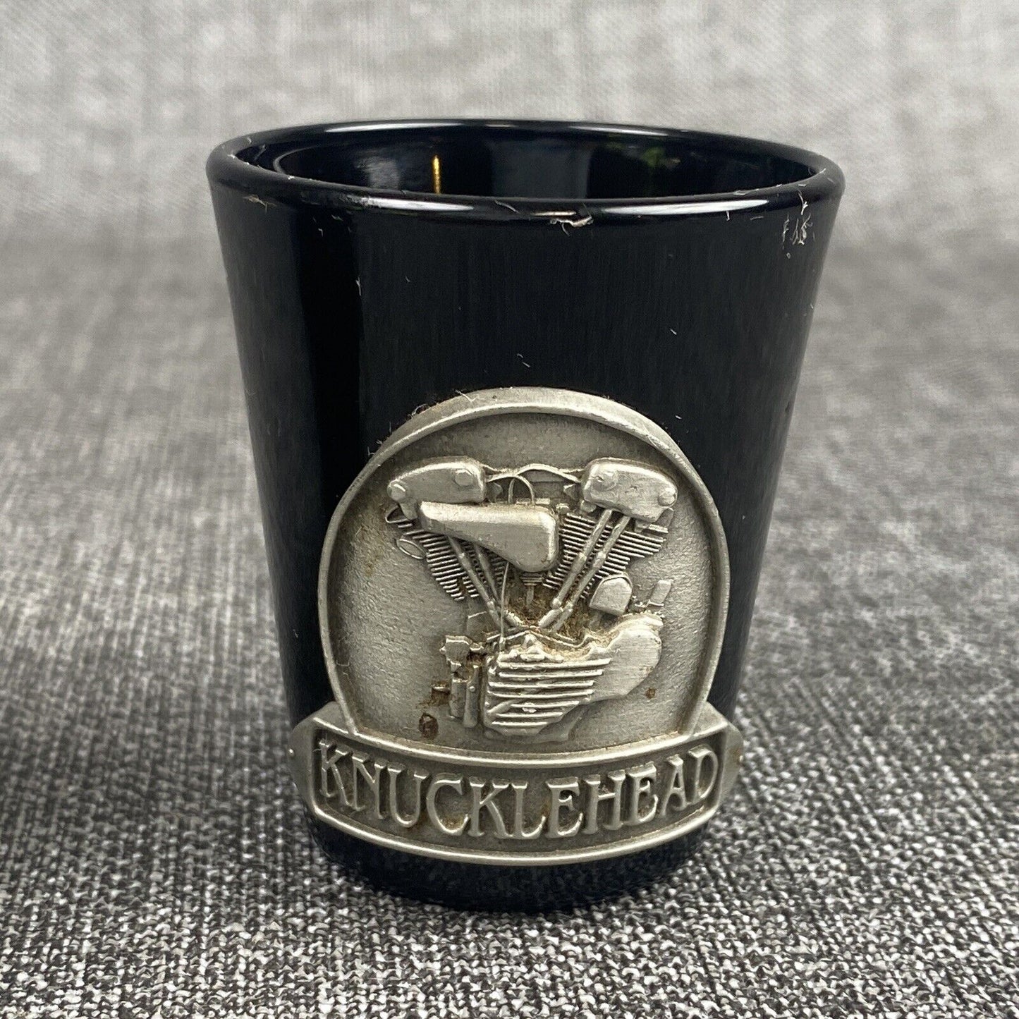 Lot of 2 - Harley Davidson Pewter Knucklehead Medallion Black Shot Glass