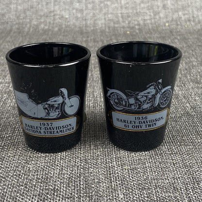 Lot of 2 - Harley Davidson Pewter Knucklehead Medallion Black Shot Glass