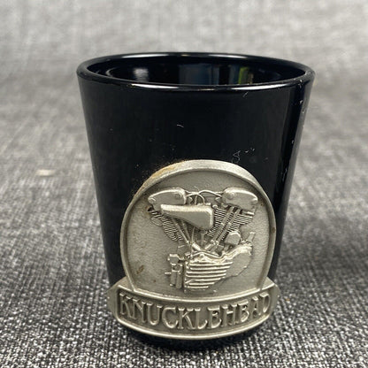 Lot of 2 - Harley Davidson Pewter Knucklehead Medallion Black Shot Glass